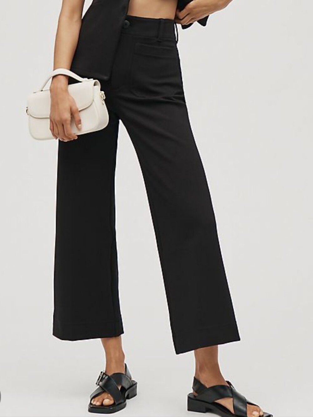 Anthropologie Black Wide-Leg Cropped High-Rise Pants